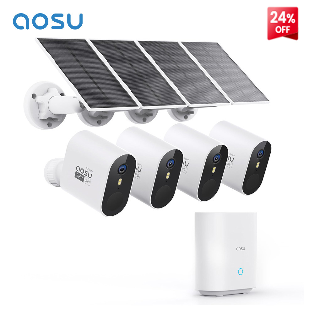 Camera Solar Wireless - AOSU 5MP Zewnętrzny System Kamer Solarnych,